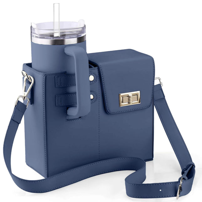 Blue Portable Insulated Water Bottle Carrier Bag with Adjustable Shoulder Strap