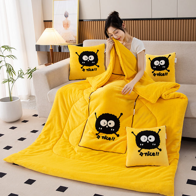 Yellow Padded and Thickened Elf 2-in-1 Foldable Car Pillow Blanket