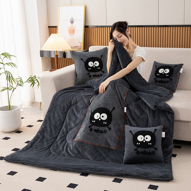 Dark Grey Padded and Thickened Elf 2-in-1 Foldable Car Pillow Blanket