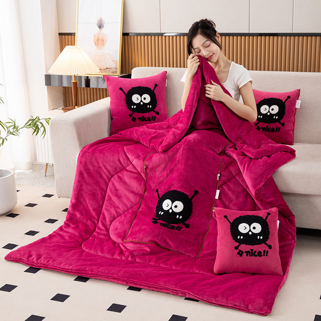 Rose Red Padded and Thickened Elf 2-in-1 Foldable Car Pillow Blanket