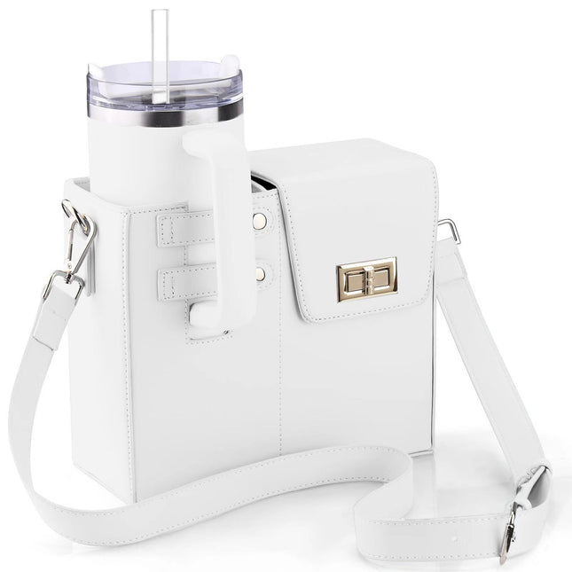 White Portable Insulated Water Bottle Carrier Bag with Adjustable Shoulder Strap