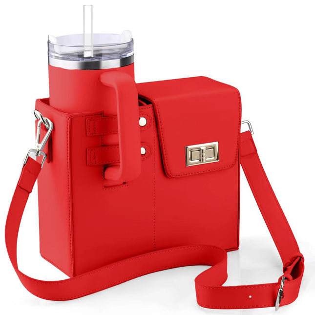 Red Portable Insulated Water Bottle Carrier Bag with Adjustable Shoulder Strap