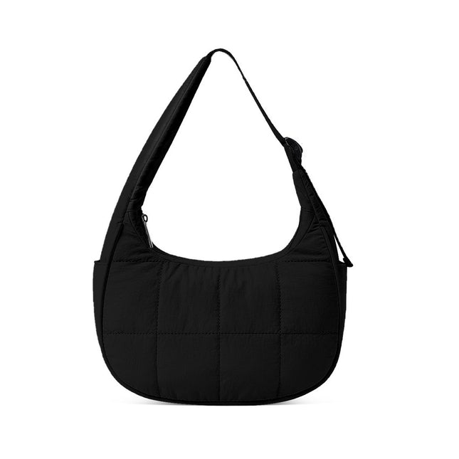 Black Trendy Nylon Puffer Shoulder Bag for Women