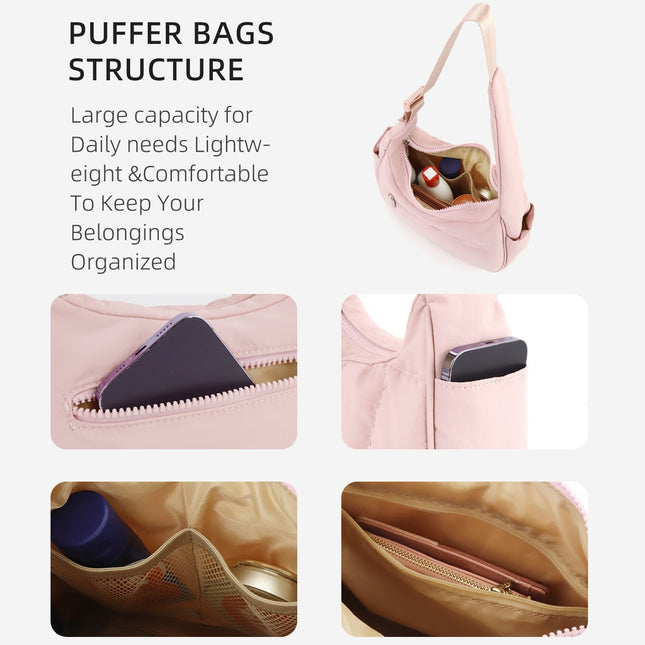 Beige Trendy Nylon Puffer Shoulder Bag for Women – product detail