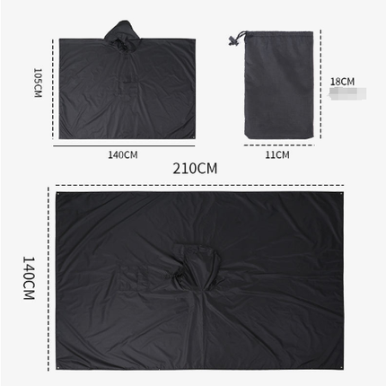 Black 3-in-1 Waterproof Rain Poncho - Lightweight Hooded Raincoat, Ground Tarp & Emergency Shelter for Hiking, Camping, and Outdoor Survival