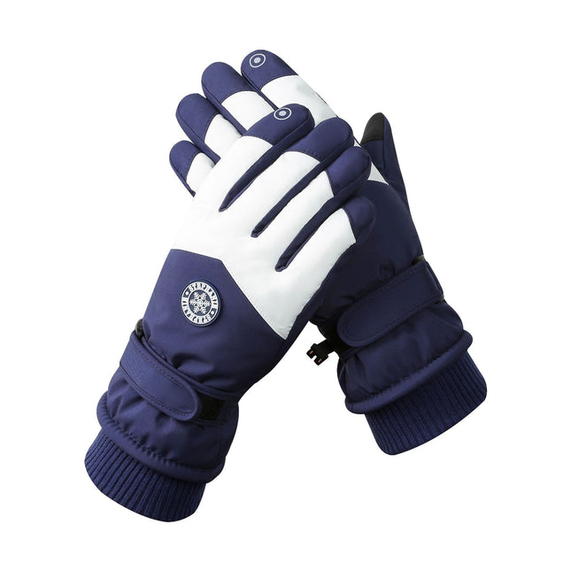 Men's Blue-white Color Combination Top-Rated Waterproof Touchscreen Ski Gloves