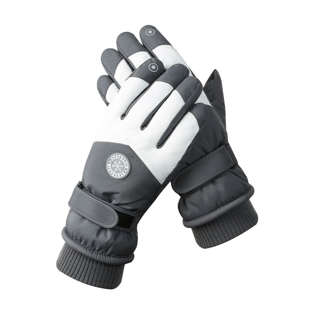 Men's Grey-white Color Combination Top-Rated Waterproof Touchscreen Ski Gloves