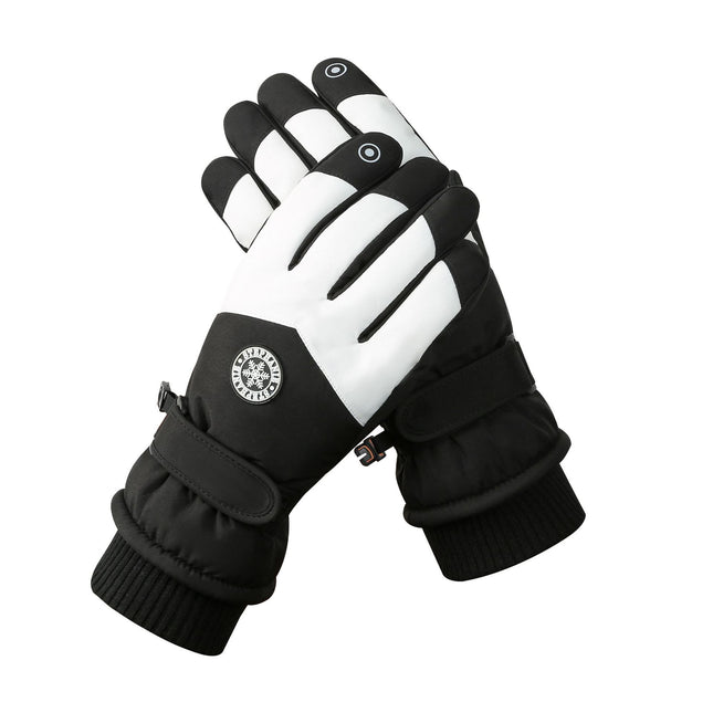 Women's Black-white Color Combination Top-Rated Waterproof Touchscreen Ski Gloves