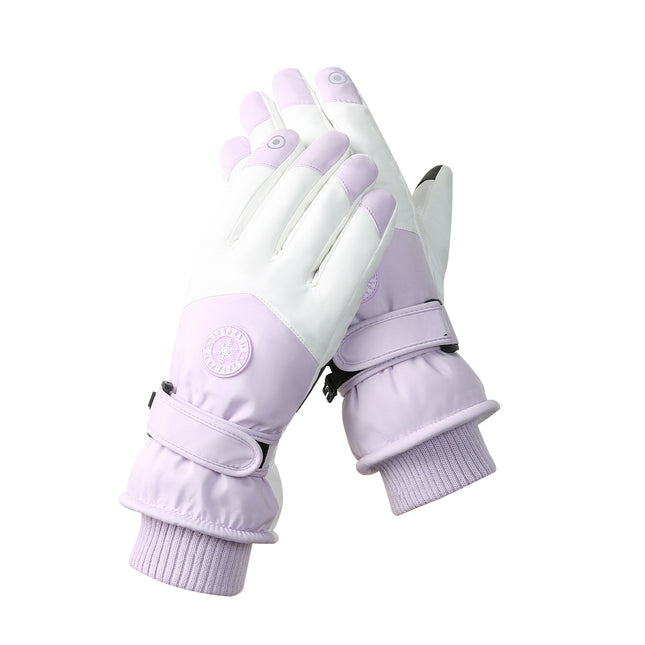 Women's Purple-white Color Combination Top-Rated Waterproof Touchscreen Ski Gloves