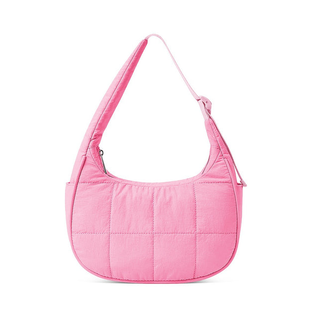 Pink Trendy Nylon Puffer Shoulder Bag for Women