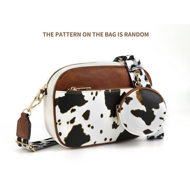 Cow White Brown Chic Quilted Crossbody Bag