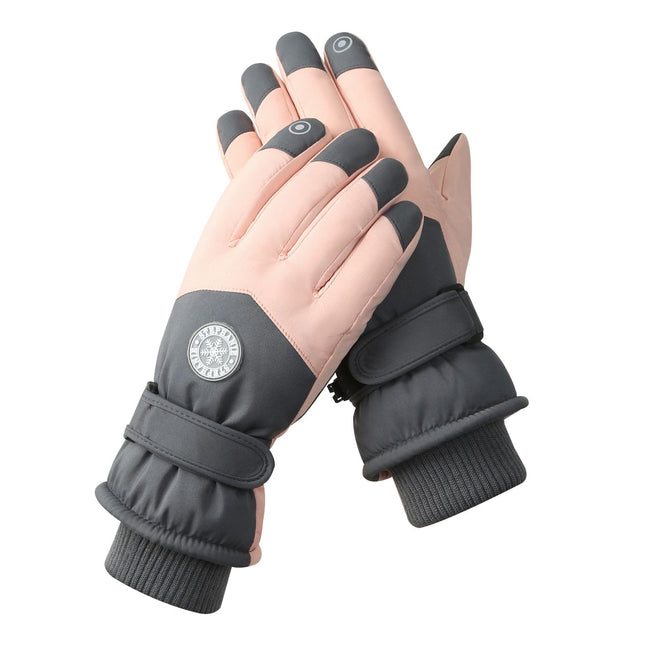 Women's Dark Grey-pink Color Combination Top-Rated Waterproof Touchscreen Ski Gloves