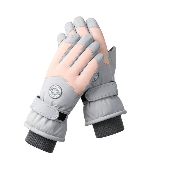 Women's Light Grey-pink Color Combination Top-Rated Waterproof Touchscreen Ski Gloves
