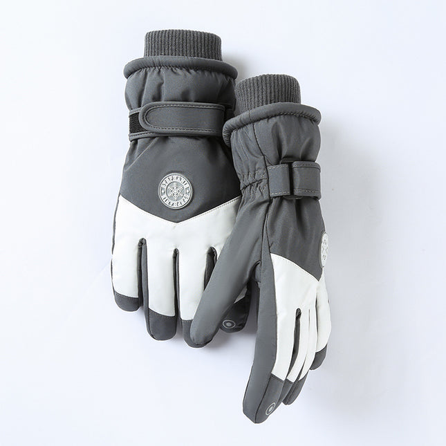 Women's Light Grey-white Color Combination Top-Rated Waterproof Touchscreen Ski Gloves