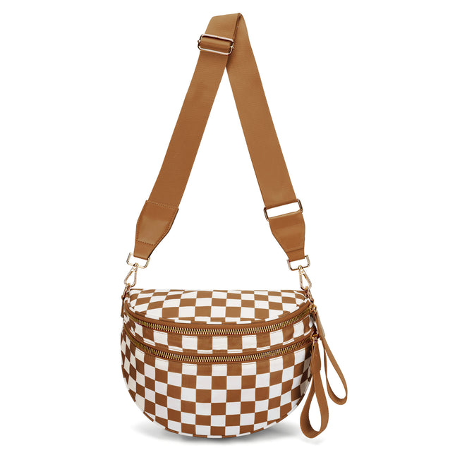 Light Brown Checkered Trendy Sling Bag