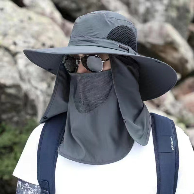 Dark Grey Outdoor Sun Protection Hat with Detachable Face and Neck Flap