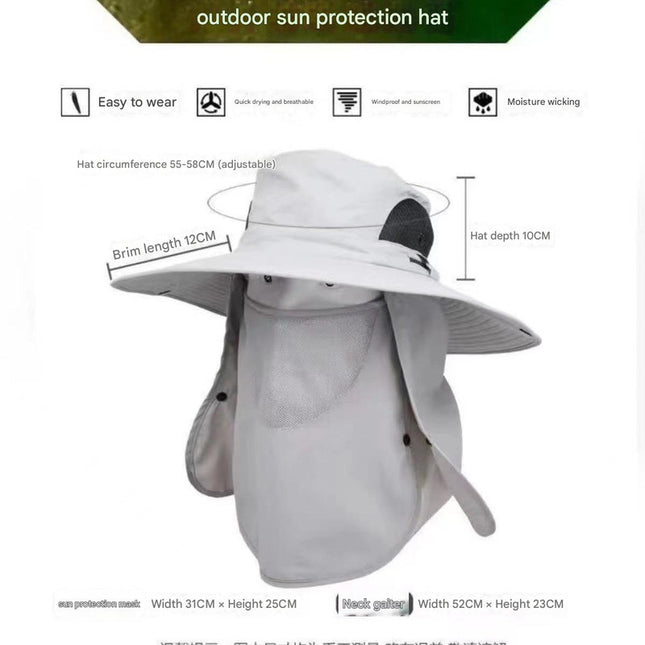 Dark Grey Outdoor Sun Protection Hat with Detachable Face and Neck Flap – product detail