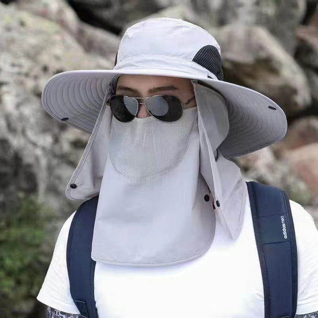 Light Grey Outdoor Sun Protection Hat with Detachable Face and Neck Flap
