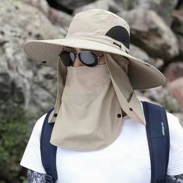 Beige Outdoor Sun Protection Hat with Detachable Face and Neck Flap