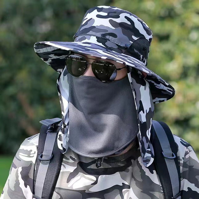 Blue Camouflage Outdoor Sun Protection Hat with Detachable Face and Neck Flap