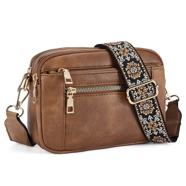Double Zipper Brown Chic Quilted Crossbody Bag