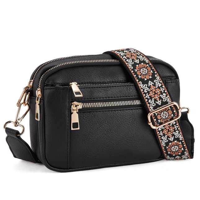 Double Zipper Black Chic Quilted Crossbody Bag