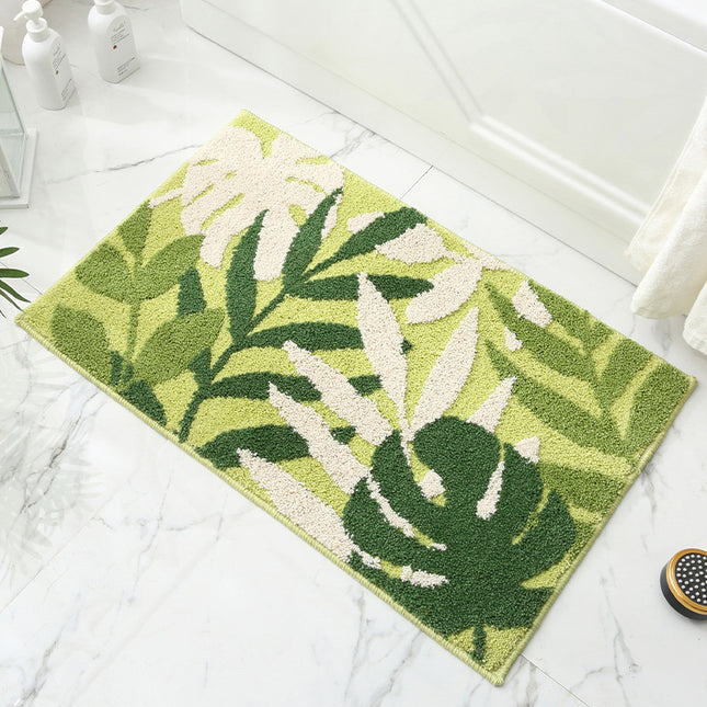 Green Branches and Green Leaves Jacquard Bathroom Mat