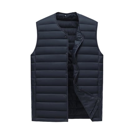 M Navy Blue Men's Lightweight Quilted Puffer Vest - Ideal Sleeveless Jacket for Winter Layering