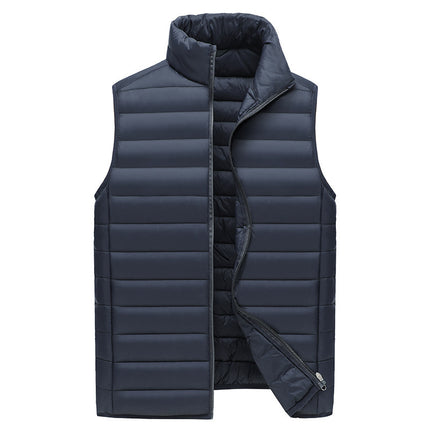 XXL Navy Blue Men's Lightweight Puffer Vest - Stand Collar Quilted Sleeveless Jacket for Winter
