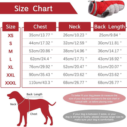 L Red Grey Premium Winter Puffer Dog Coat - Windproof & Fleece-Lined Jacket for Cold Weather