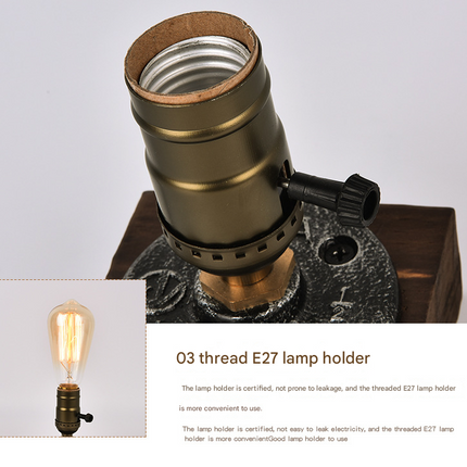 Rustic Industrial Table Lamp Vintage Wooden Base Accent Light