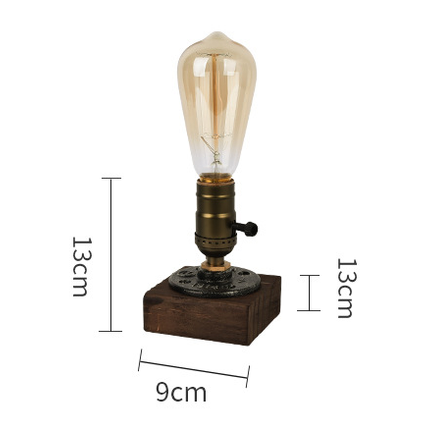 Rustic Industrial Table Lamp Vintage Wooden Base Accent Light