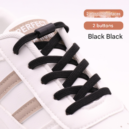 Black No-Tie Elastic Shoelaces with Quick Lock System - Flat Tieless Laces for Kids and Adults
