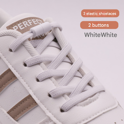 White No-Tie Elastic Shoelaces with Quick Lock System - Flat Tieless Laces for Kids and Adults