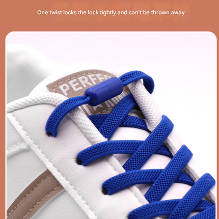 Blue No-Tie Elastic Shoelaces with Quick Lock System - Flat Tieless Laces for Kids and Adults