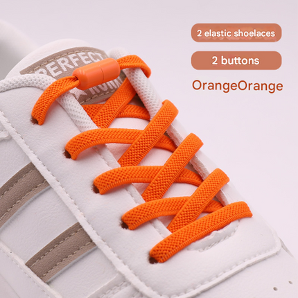 Orange No-Tie Elastic Shoelaces with Quick Lock System - Flat Tieless Laces for Kids and Adults