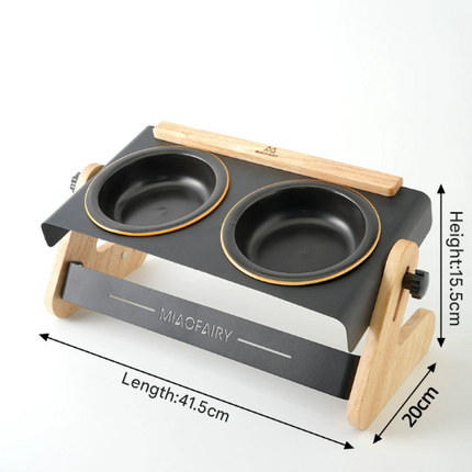 Adjustable Raised Pet Feeder - Modern Wood & Metal Stand with Dual Bowls for Cats & Dogs