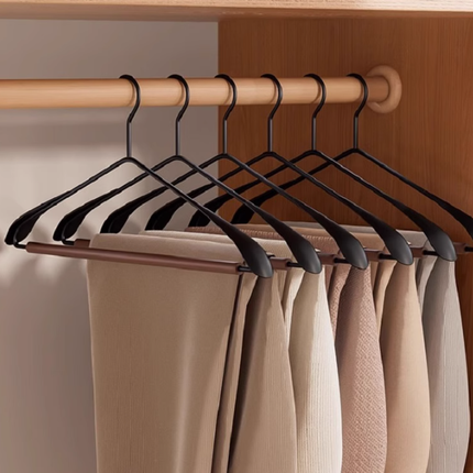 Premium Solid Wood Clothes Hangers Set of 6 - Wide Shoulder Non-Slip Suit Hangers