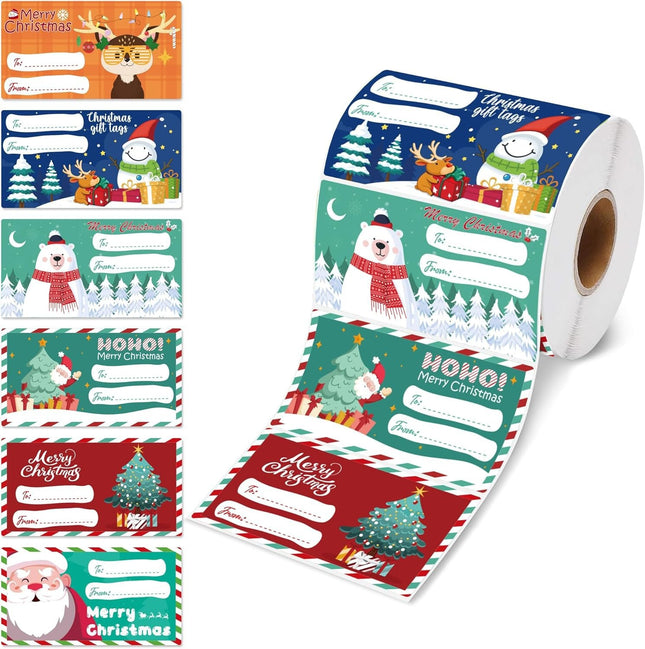 Set of 4 Christmas Gift Tag Sticker Rolls