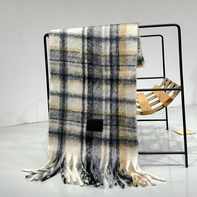 Grey-white Plaid Color-Block Women's Scarf