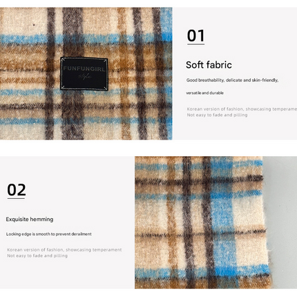 Grey-white Plaid Color-Block Women's Scarf - Autumn/Winter Thick Warm Neck Wrap with Tassels