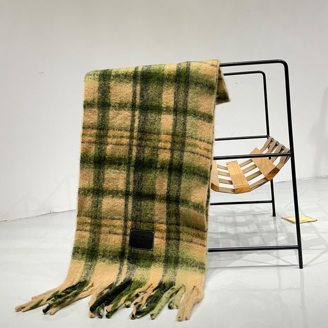 Yellow-green Plaid Color-Block Women's Scarf