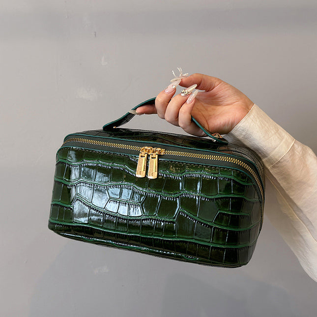 Green Chic Croc-Embossed Travel Makeup Case Large Capacity Cosmetic Organizer Bag V888-ELOSUNG33754