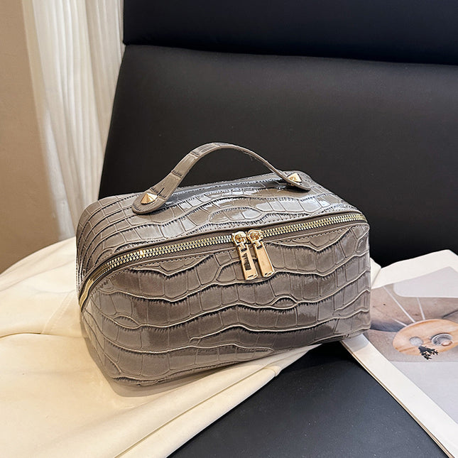 Grey Chic Croc-Embossed Travel Makeup Case Large Capacity Cosmetic Organizer Bag V888-ELOSUNG33755