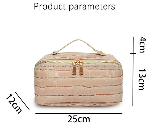 Grey Chic Croc-Embossed Travel Makeup Case Large Capacity Cosmetic Organizer Bag – product detail