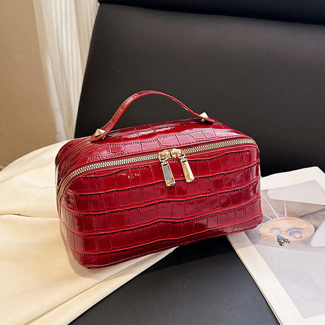Red Chic Croc-Embossed Travel Makeup Case Large Capacity Cosmetic Organizer Bag V888-ELOSUNG33756
