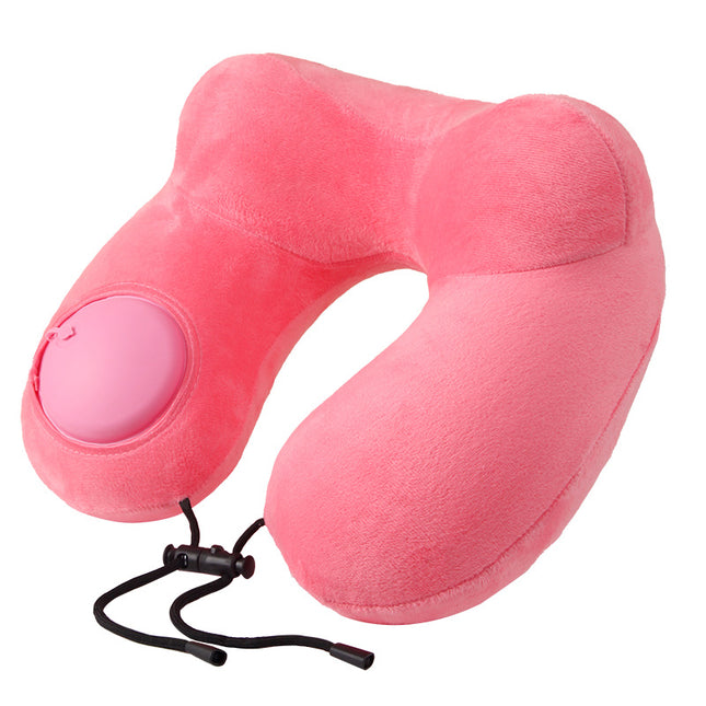 Pink Press-to-Inflate Travel Neck Pillow