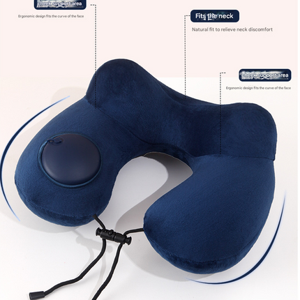 Pink Press-to-Inflate Travel Neck Pillow - Ergonomic U-Shaped Cushion for Airplane and Car