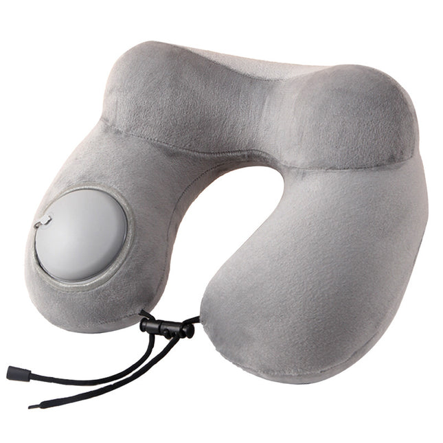 Grey Press-to-Inflate Travel Neck Pillow