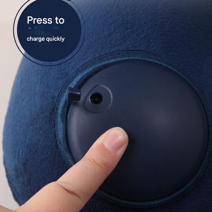 Black Press-to-Inflate Travel Neck Pillow - Ergonomic U-Shaped Cushion for Airplane and Car